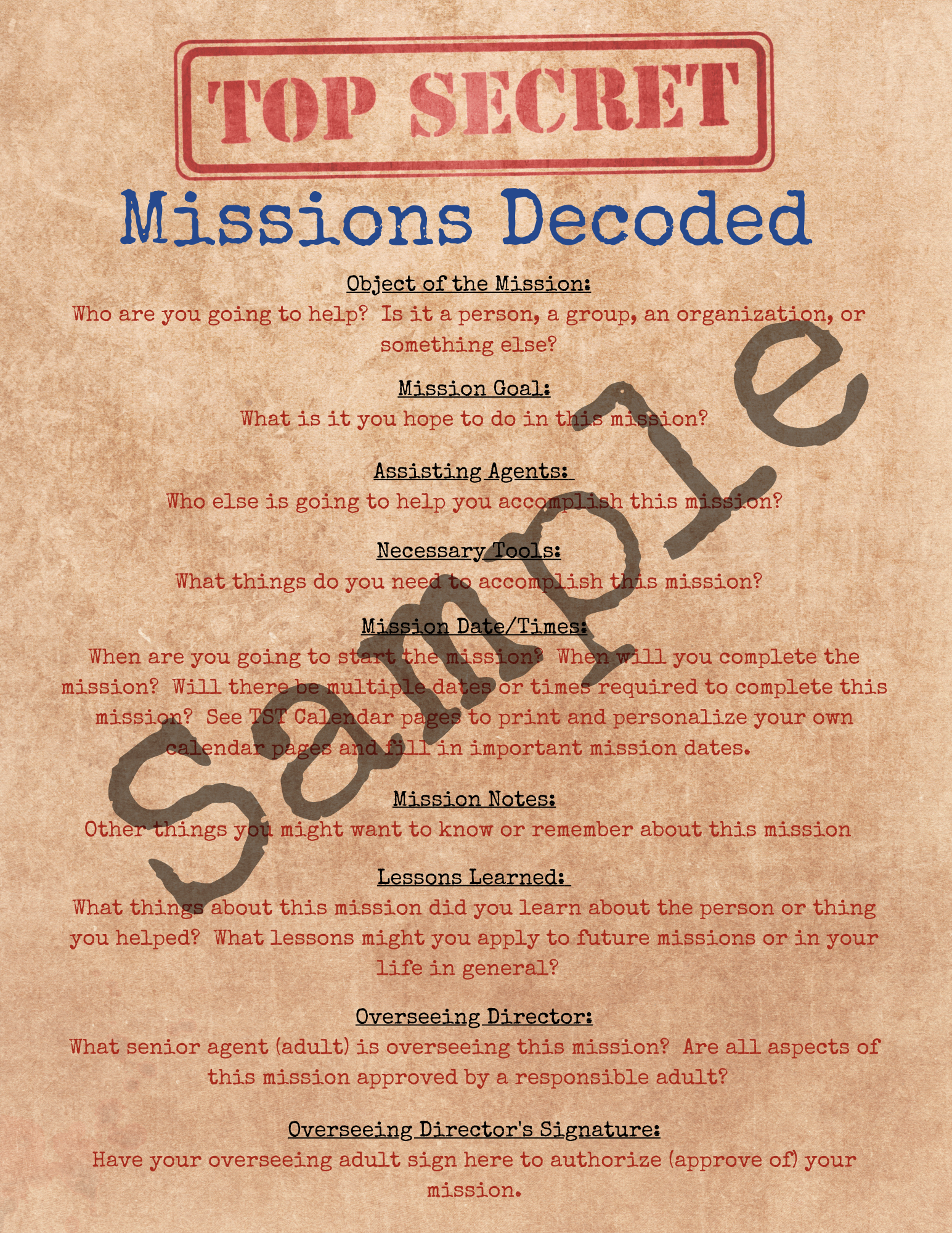 Mission Assignment Printables (MAPs)