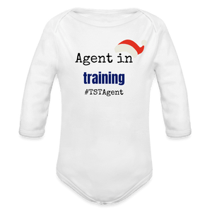 Open image in slideshow, &quot;Agent in Training&quot; Organic Long Sleeve Baby Bodysuit Various Colors - white
